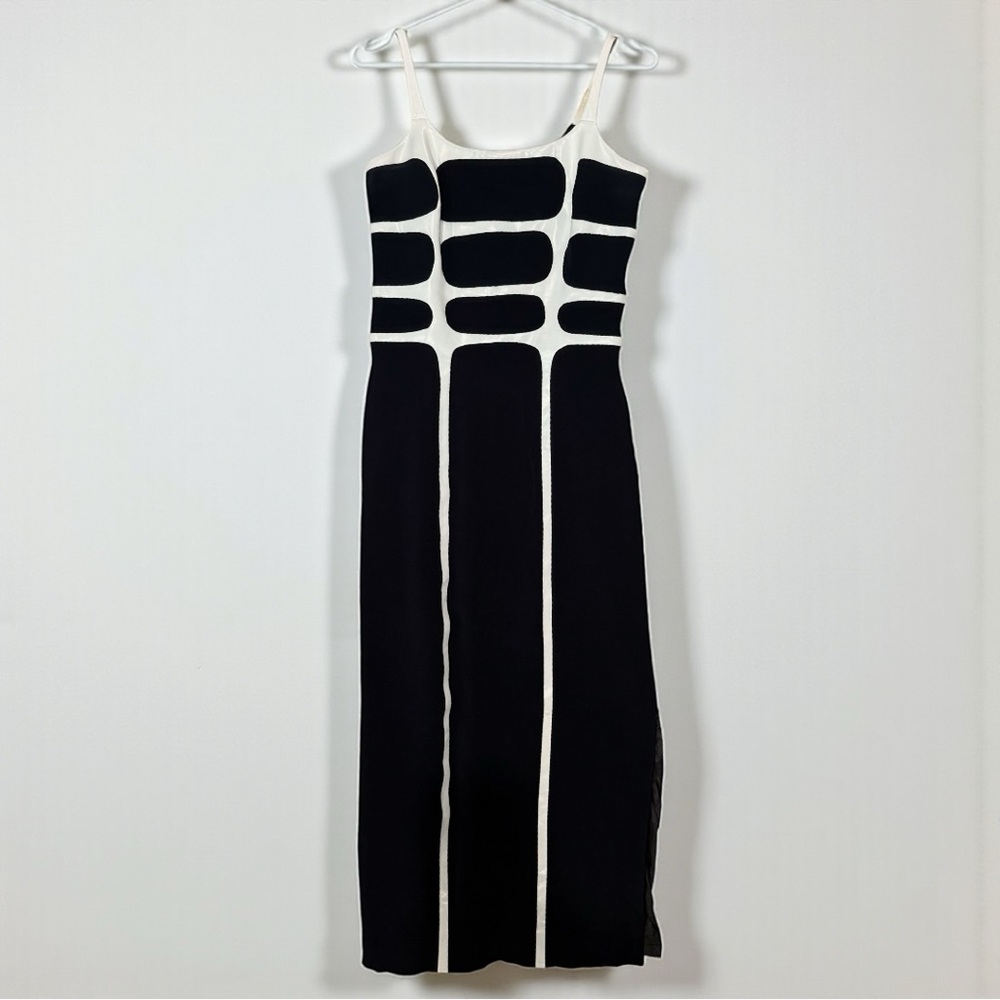 Annie Reva Vintage Piping Trim Navy Maxi Dress